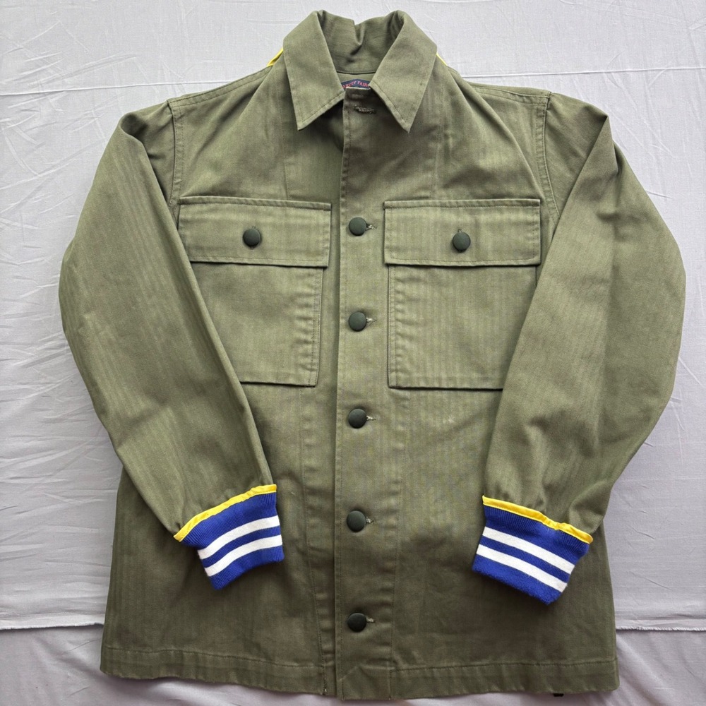 Harvey Faircloth Olive Herringbone Hybrid Varsity Field Jacket Elite Mushroom XS